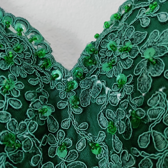 JJ'sHouse Maxi Satin Prom Dress with rhinestone sash and lace bodice - Picture 6 of 11